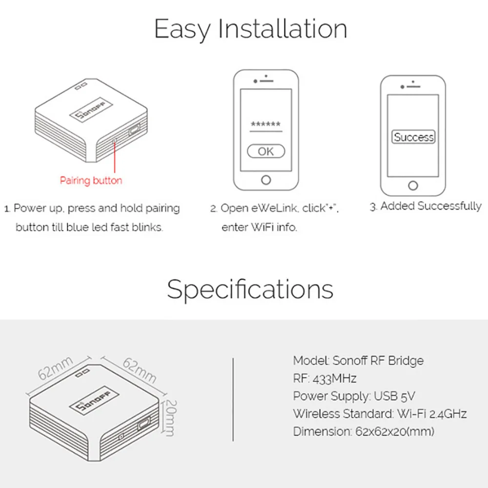 SONOFF RF Bridge Gateway WiFi 433MHz Replacement Smart Home Automation Universal Switch Intelligent Wi-Fi Remote Controller | Смарт-часы и