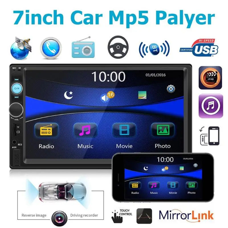 Автомобильный стерео MP5 плеер 2DIN с 7 дюймовым экраном GPS Bluetooth FM радио USB TF MP3