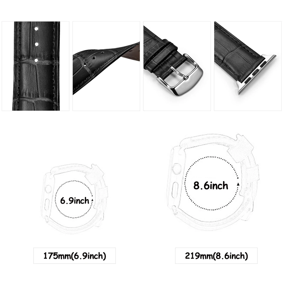 Кожаный ремешок для Apple Watch 42 мм 38 серии 2 3 черный натуральная кожа крокодила зерна