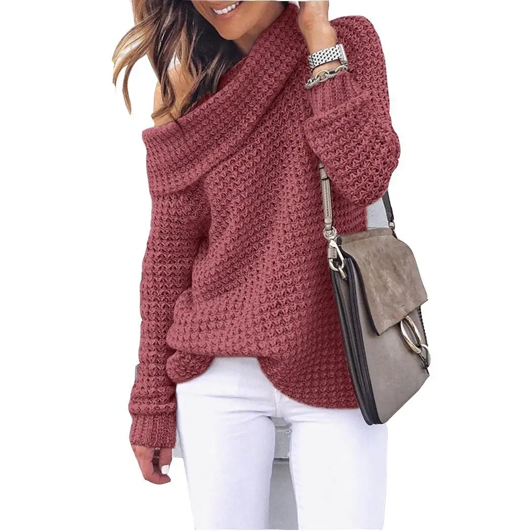 Women Casual Solid Slash Neck Long Winter/Autumn Sleeve Loose Knit Pullover Sweater Regular | Женская одежда