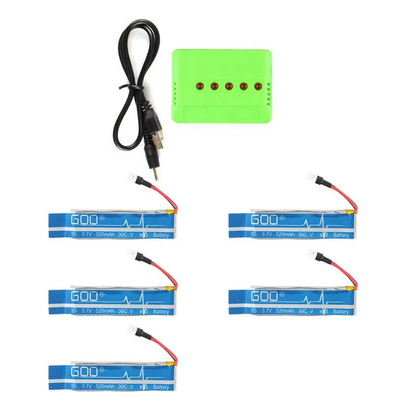 5 in 1 USB Charger and 5pcs 3.7V 520mAh 30C Upgraded Battery for WLtoys V930 V977/ XK K110 RC Helicopter Spare Parts accessories