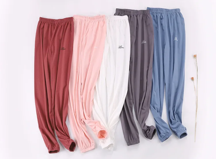 Тонкие свободные Пижамные брюки 100% хлопок женские трикотажные хлопковые летние - Фото №1