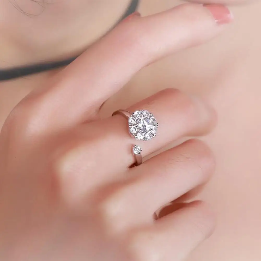 XY Fancy женское кольцо Серебристый циркониевый медное вращение открытие дизайн
