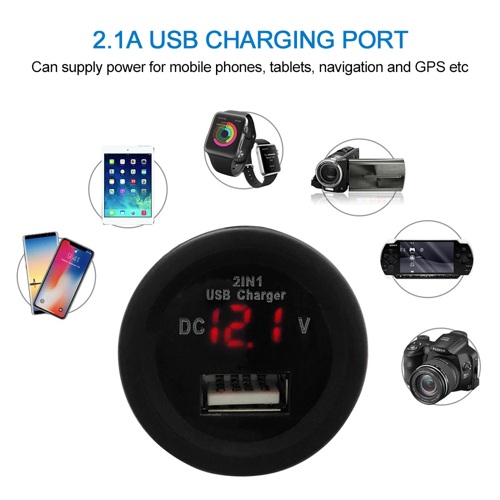 Автомобильное зарядное устройство 12 В/24 В 2 1 А USB светодиодный светильник