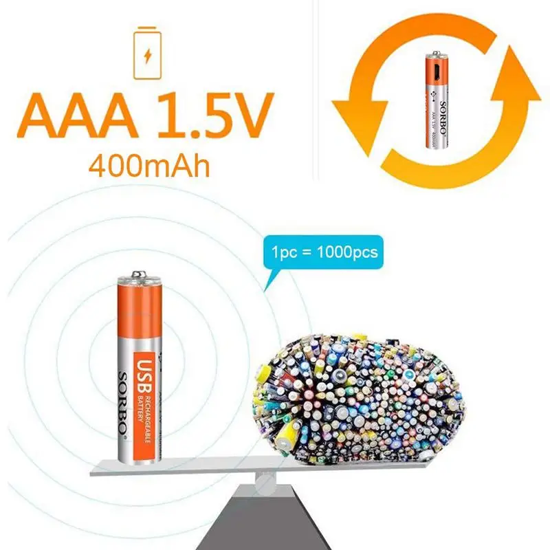 USB перезаряжаемые AAA литиевые батареи порт для зарядки Micro 1 5 В/400 мАч