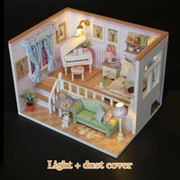 diy doll house furniture dust cover wooden miniature house piano dollhouse 3d light toys for children birthday christmas gifts