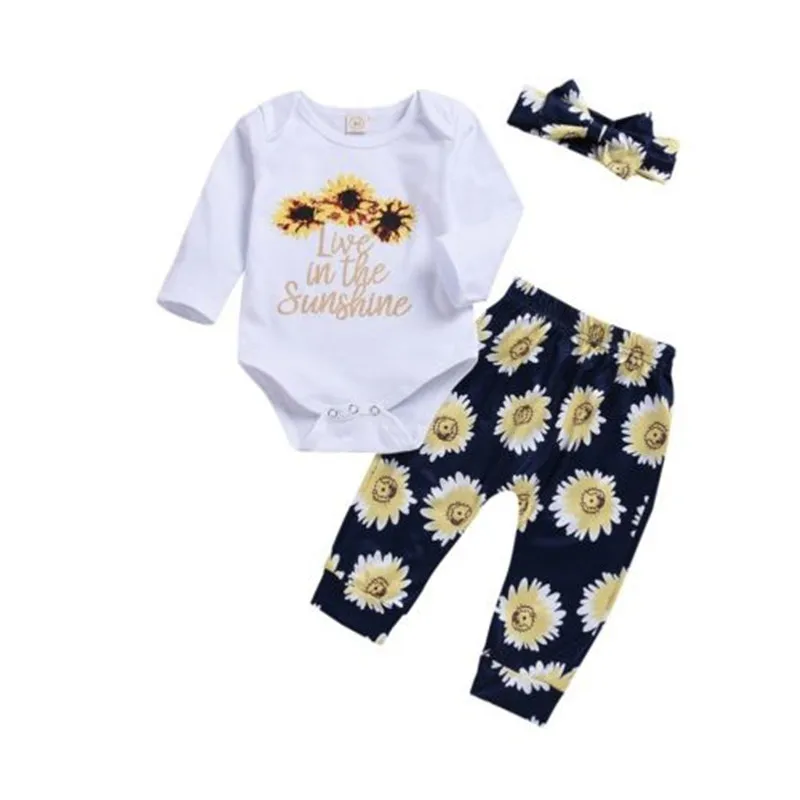 PUDCOCO Newest Toddler Baby Girl Boy Floral Bodysuit Tops +Long Pants+Headband Casual Outfits kids Clothes Set 0-24M | Детская одежда и