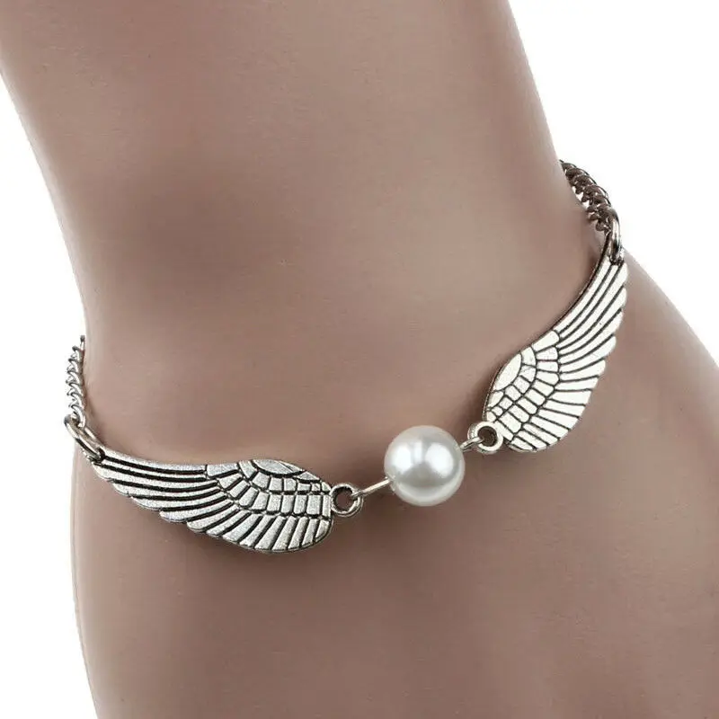 

Hot Sale Retro Silver Color Bracelet Argent Angel Wings Bracelet Link Chain Dove Peace Bracelet Men Women Jewellery Bangle