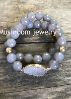 faceted gray chalcedonys beads bracelet set agates druzy bracelet stretch healing bracelet