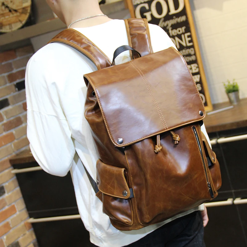 

New Design Men Shoulder Bags Fashion Trend Minimalist Design Backpack Large Capacity Waterproof Pu Leather Campus-style Satche