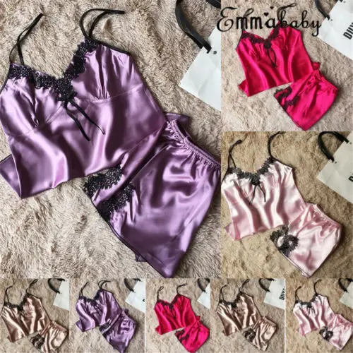 Женское кружевное атласное нижнее белье Babydoll ночная рубашка пижамы 2 шт. женская