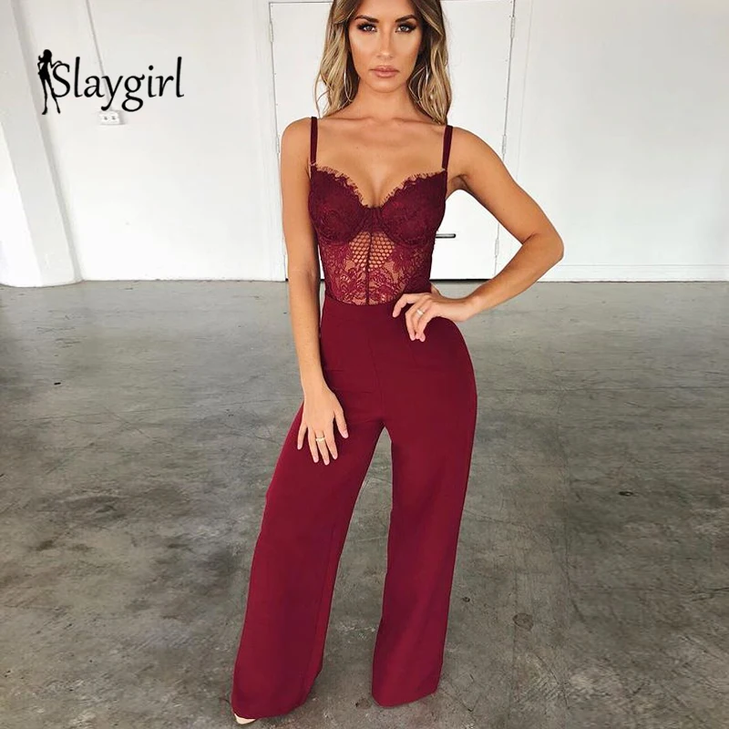 Slaygirl длинные кружевные сексуальные комбинезоны для женщин одноцветные без