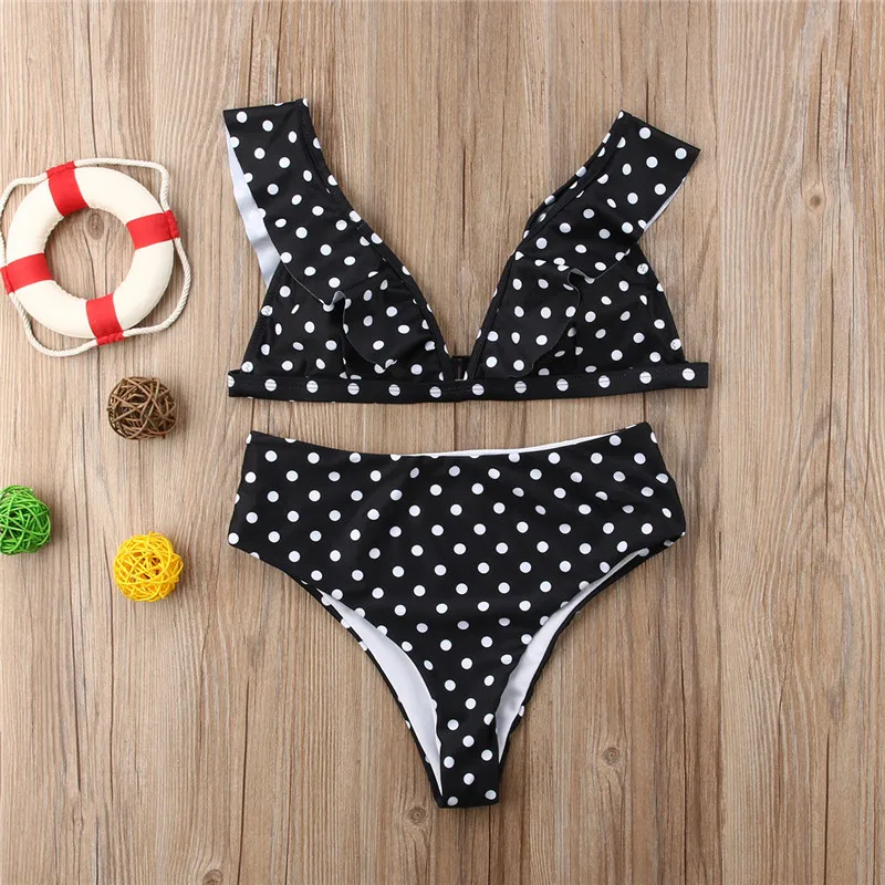 

2019 Dot Printed Bikini 2Pcs Women Push-Up Padded Bow Ruffles Swimwear sexy bikini set swimsuit Swimwear