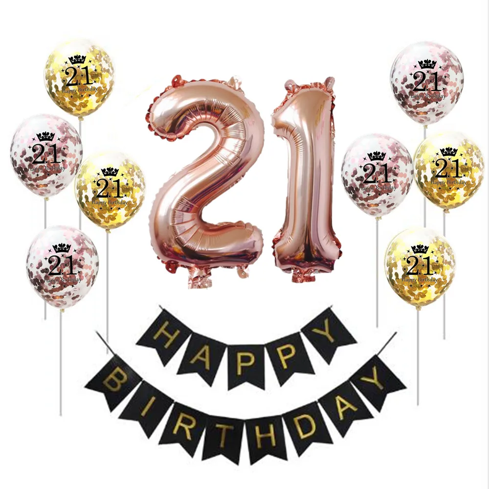 

ZLJQ Happy Birthday Party Banner Rose Gold Confetti Balloons Kit 12inch Helium Balloon First Birthday Boy Girl Baby Shower Decor