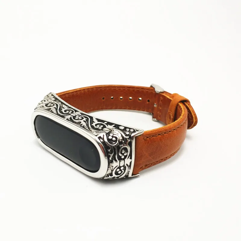 For Xiaomi Band 3 Straps Newest Retro Genuine Leather Watch Band Strap Band Replacement Wristband With Metal Case For Miband 3