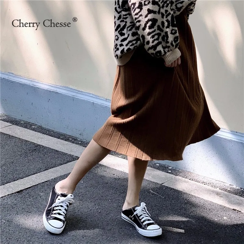 Cherry Chesse Для женщин осень Вязаная юбка империя эластичный пояс Женская зимняя