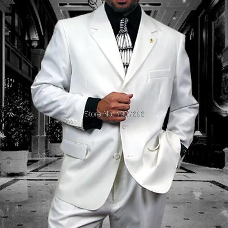 

White Casual Mens Suits for Prom Party Dress 2 Piece Wedding Groom Tuxedos Custom Man Fashion Jacket Pants 3 Button Blazer