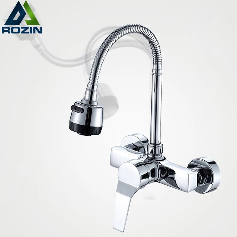 

NEW NEW Free Shipping Stream Spray Bubbler Bathroom Kitchen Faucet Wall Mounted Dual Hole Hot and Cold Water Flexible Pipe