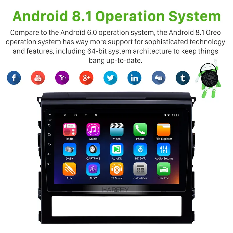 Harfey Android 10 0 сенсорный экран радио Bluetooth GPS Navi 9 &quotдля 2016 Toyota Land Cruiser 200 Поддержка TPMS