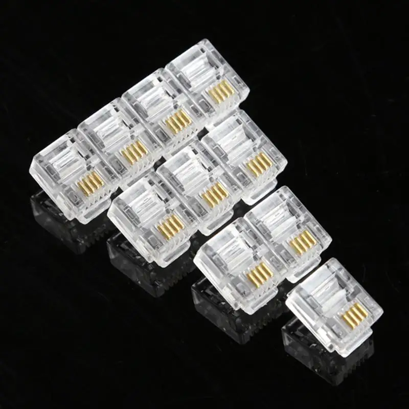 100X 4 Pin RJ11 RJ 11 6P4C модульный телефонный Кристальный разъем|Соединители| |