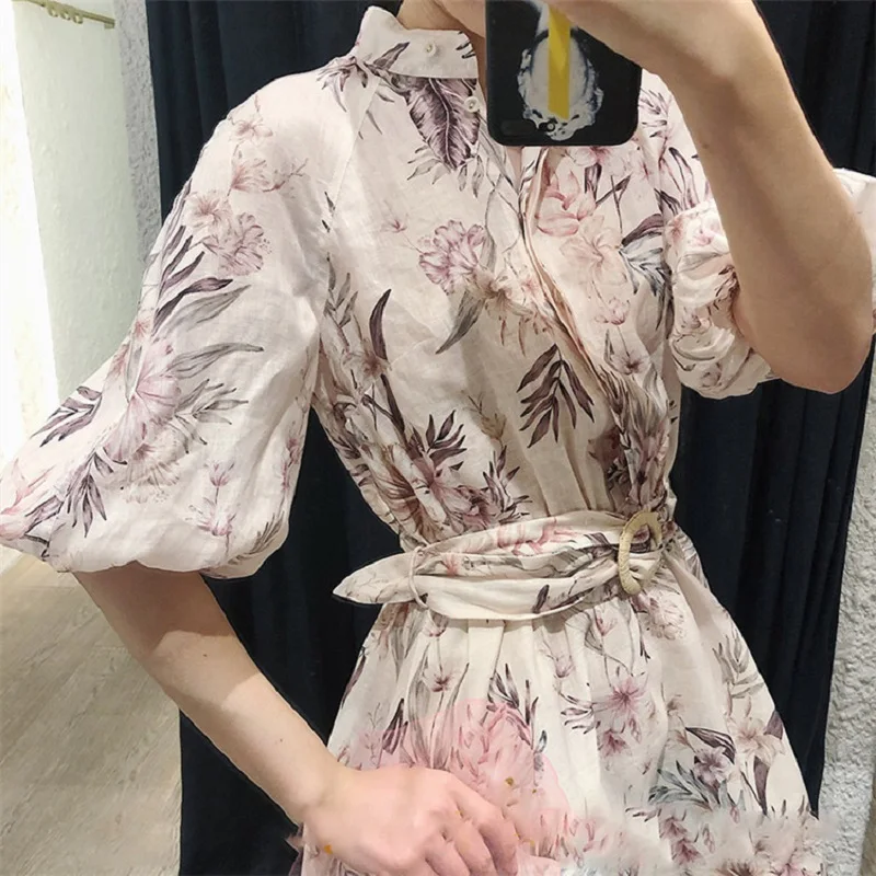2019 Весенняя Новинка Boho Цветочный принт белый мини платье Женская одежда дизайнер