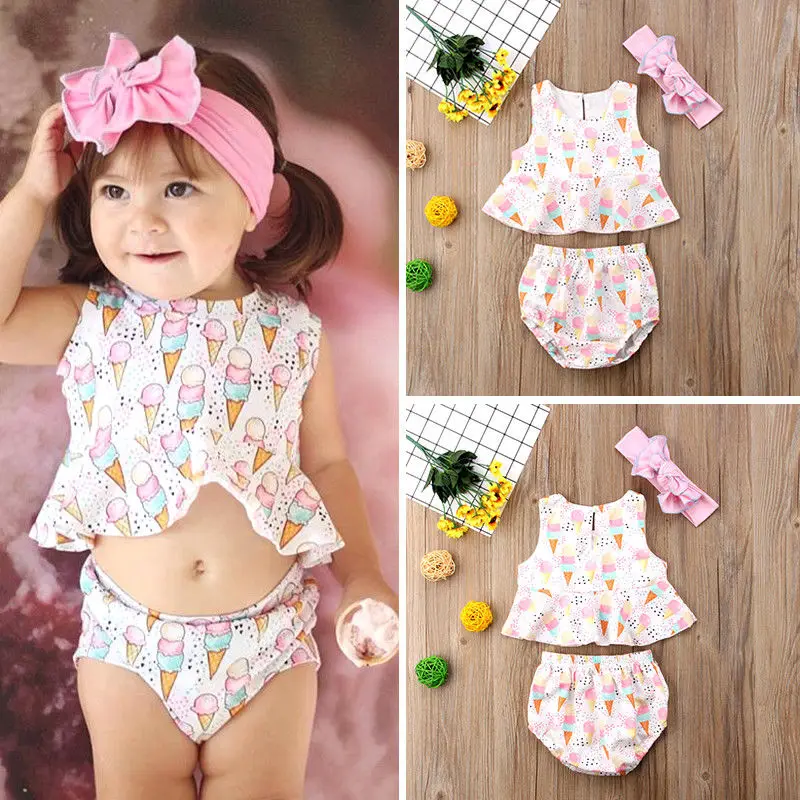 Emmababy топ с принтом мороженого для новорожденных девочек шорты Трусы 3 шт. наряды