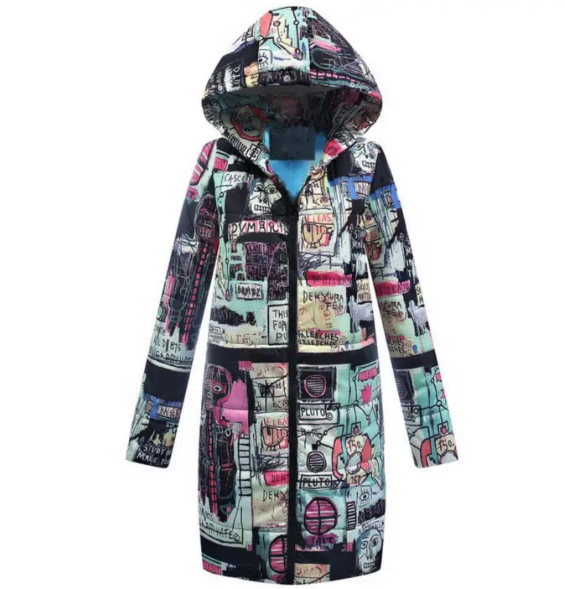 

2018 winter new foreign trade Russia large size long cotton clothing female cotton coat down cotton printed slim cotton coat