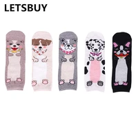 letsbuy 5pairs lovely dog short socks womens cotton cartoon animal woman casual dress gift socks calcetines de dibujos animados