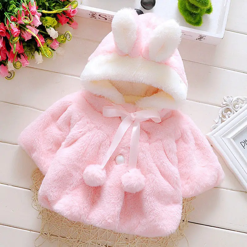 Cute Kids Baby Girls Rabbit Bunny Ear Hooded Coat Warm Fleece Jacket Long Sleeve Animal Print Snowsuits Outwear | Детская одежда и