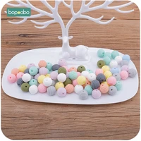 bopoobo 15mm 50pc bpa free silicone tiny rod spiral beads silicone pearl for baby silicone threaded rodent beads baby teether