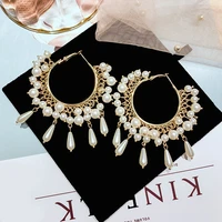 fyuan fashion round geometric hoop earrings for women 2019 bijoux tassel oversize simulated pearl earring jewelry party gifts