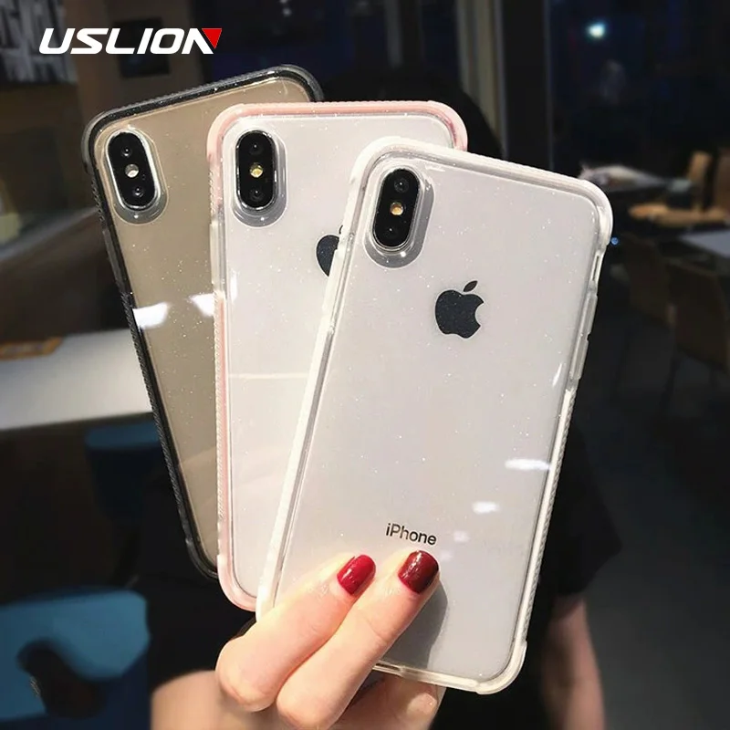 Чехол для телефона USLION с блестками iPhone 11 Pro XS Max X XR противоударный прозрачный