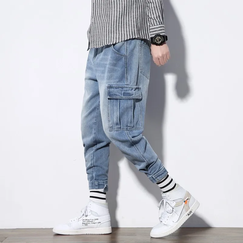 5XL Mens Authentics Big &amp Tall Relaxed Fit Comfort Flex Waist Jean Pants Men Fashion Hip Pop Mutil Pockets Denim Cargo | Мужская