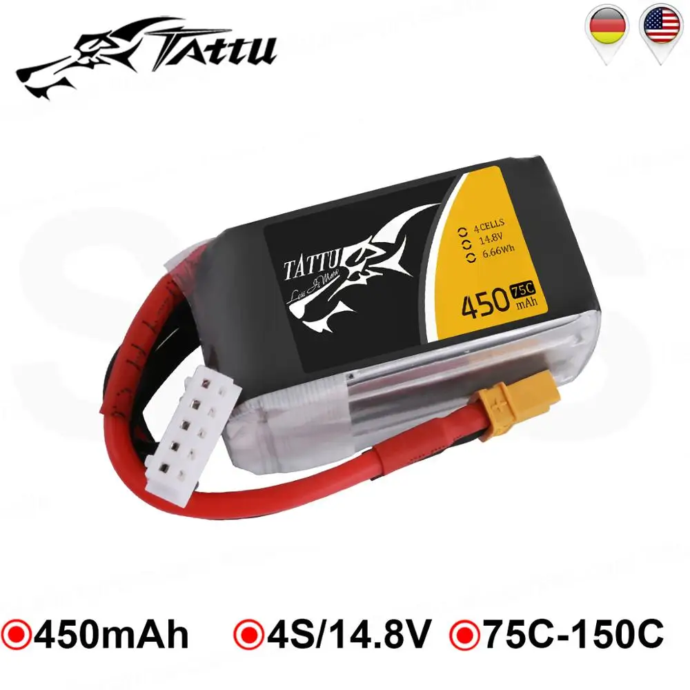 Литий полимерный аккумулятор tattu 14 8 v 450mAh Lipo 4S 75C RC батарея с разъемом XT30 батареи