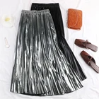 Женская плиссированная юбка до щиколотки, элегантная блестящая юбка серебристого, золотистого цвета, до щиколотки, осень 2020