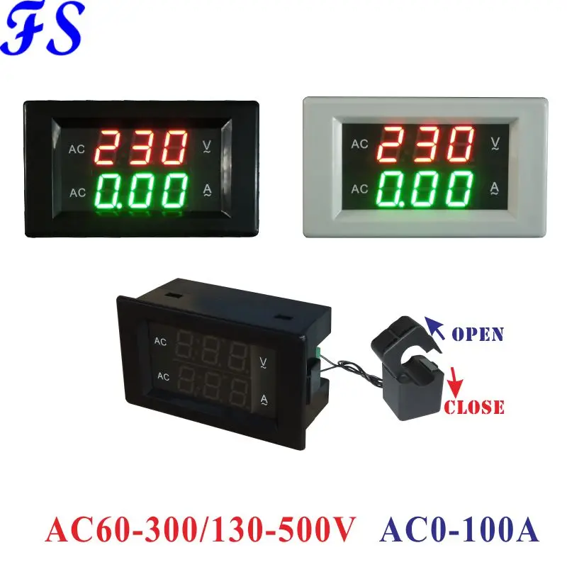 СВЕТОДИОДНЫЙ цифровой VA двухметровый AC 100A Вольтметр Амперметр 60 300V 130 500V Вольт