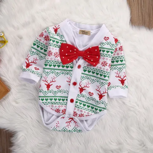 Emmababy SpringXmas Autumn Newborn Baby Girl Boy Reindeer Snowflake Coat Romper Christmas 2pcs Outfits Set | Детская одежда и