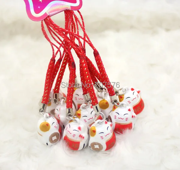 По мелкому опту 10 шт Мини Lucky Cat дизайн цепи мобильный телефон Шарм ремень колокол