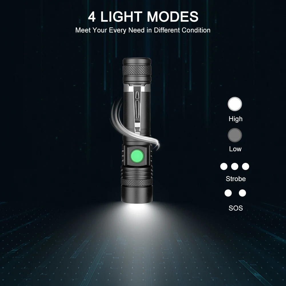 Светодиодный тактический фонарик Sanyi 3 режима XML T6 с фокусировкой и USB-зарядкой