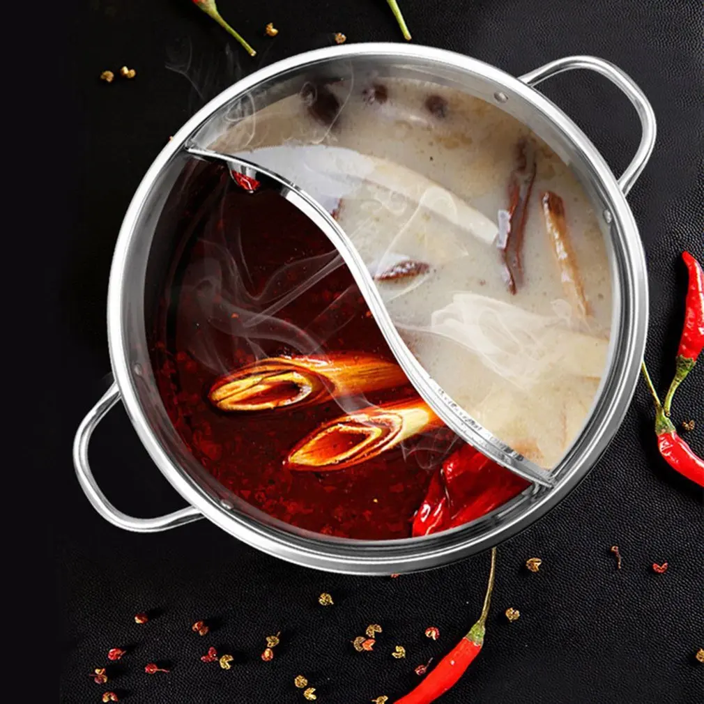 Edelstahl Hot Pot 2 Fächer Geschmack Unterteilt Induktion Herd Polieren Suppe Kochen Topf Nutzbar Home Küche Kochgeschirr