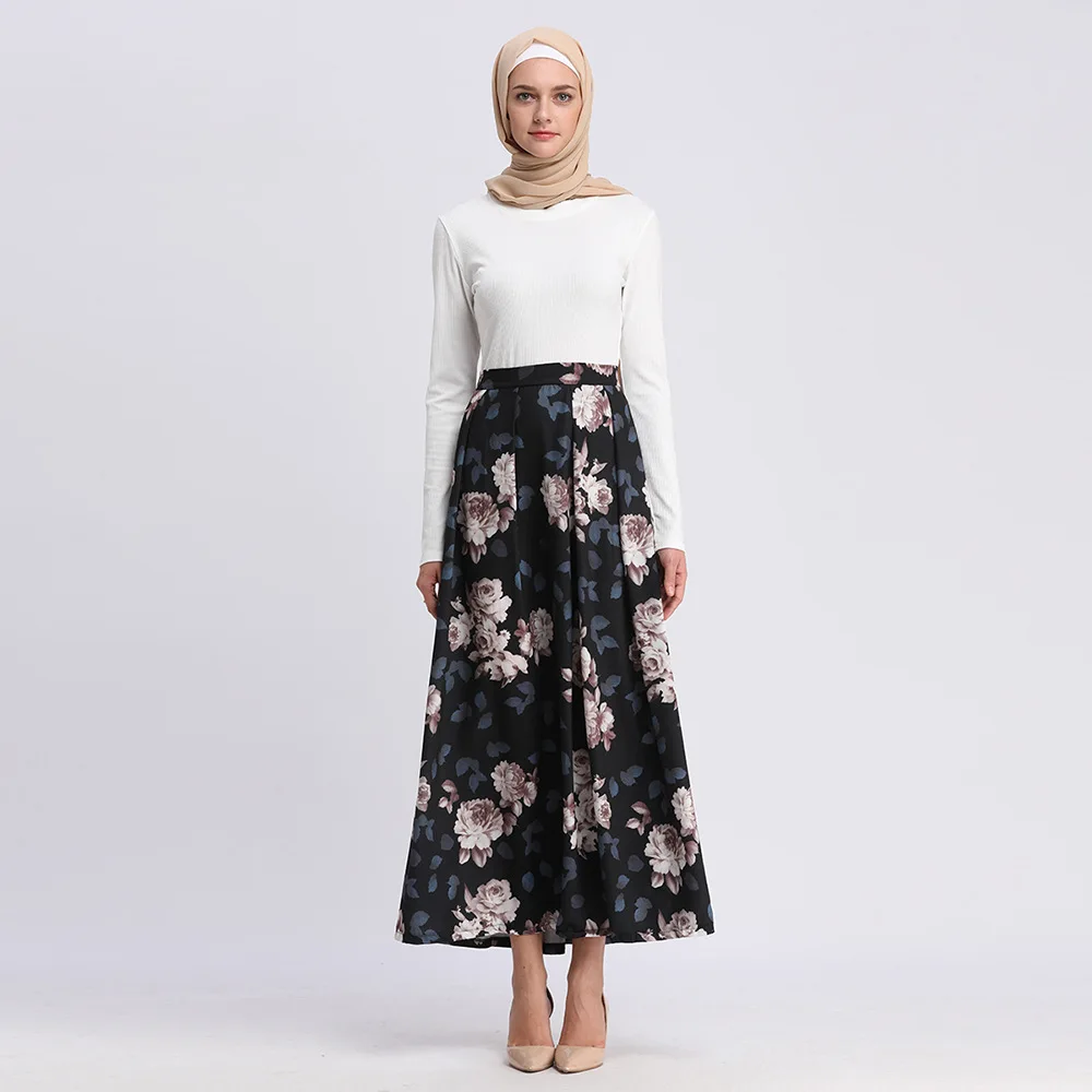 Женская длинная мусульманская юбка A shaped Maxi с цифровым цветочным принтом Модная