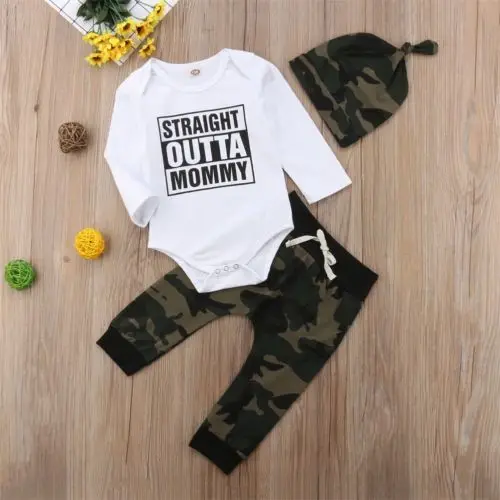 Citgeett Infant Newborn Outfit Baby Boy Tops Straight Outta Rompers Leggings Camoflage Clothes Pants Autumn Set |