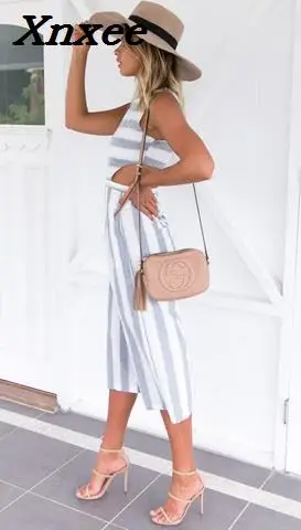 

2018 New Fashion Summer Women Casual Jumpsuit Fashion Chunky Stripes Cutout Wide Leg Jumpsuit Xnxee
