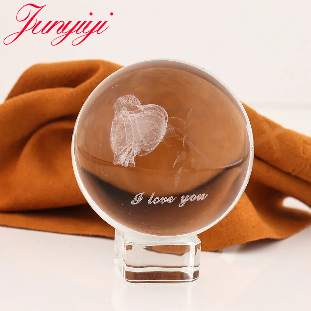 Розовый стеклянный шар 3D лазерная гравировка Большой Хрустальный цветок Сфера