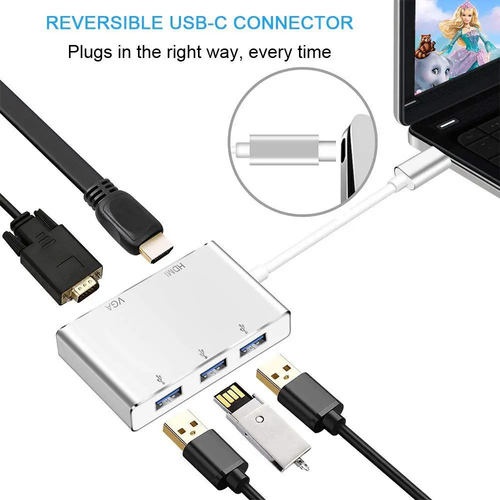USB Type C к HDMI/USB 3 0 адаптер 1 4K HDMI цифровой AV многопортовый Совместимость с Thunderbolt