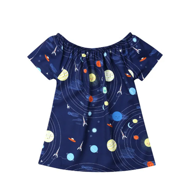 Модное детское повседневное темно-синее платье с рисунком космоса и Вселенной
