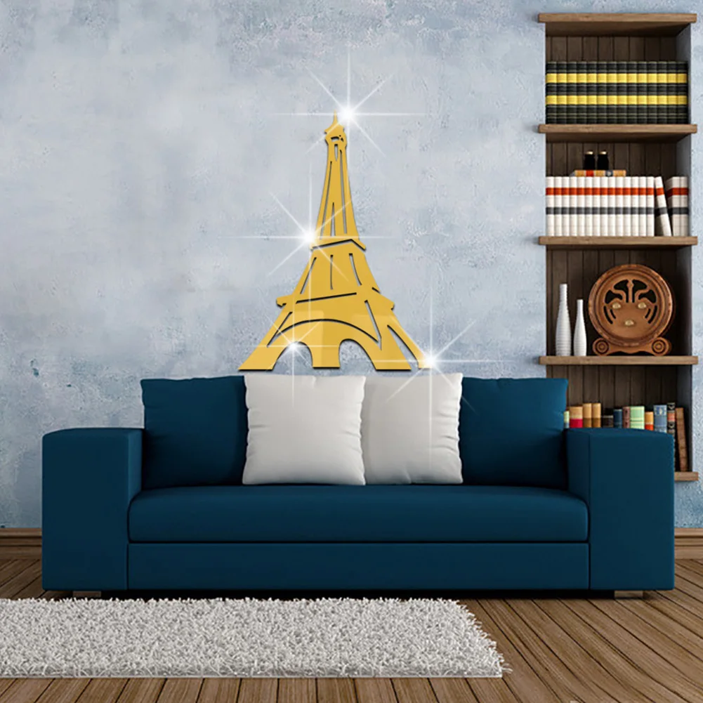 Креативный зеркальный стикер в форме башни Украшение стен фон золотой акриловый