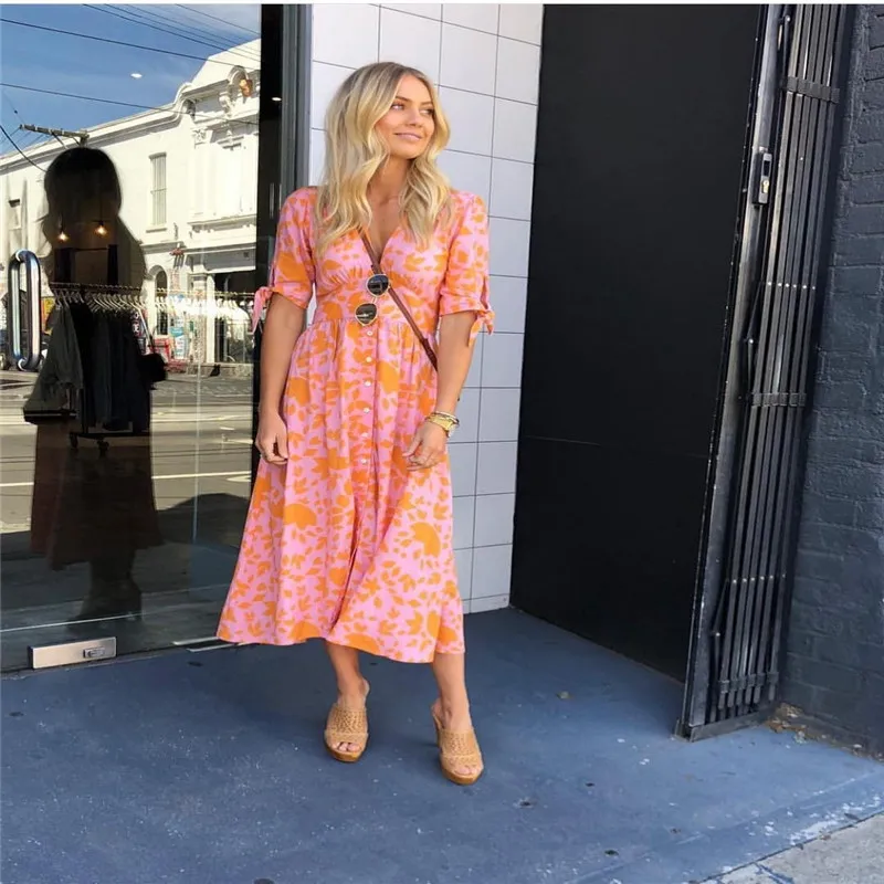 Женское летнее длинное платье в стиле бохо с цветочным принтом Женский