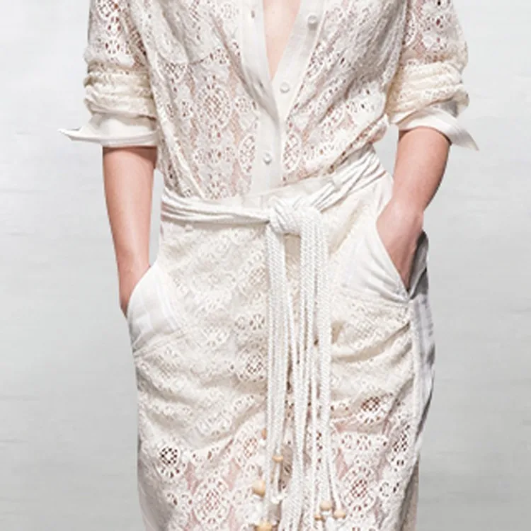 Женский роскошный подиумный комплект из 2 предметов белая кружевная блузка с