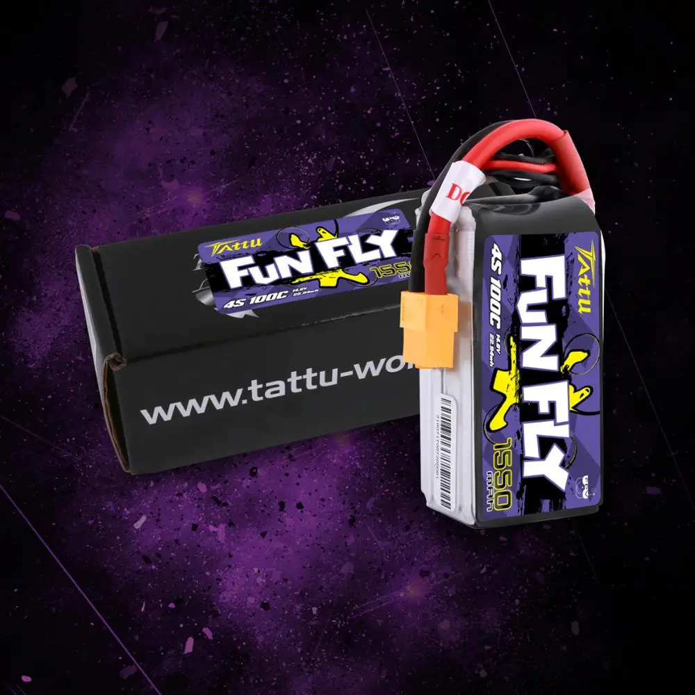 

Tattu FunFly 1550mAh 100C 14.8V Lipo 4S Battery XT60 Plug for FPV Frame Practice 250 230 210 180 Size Racing Drone